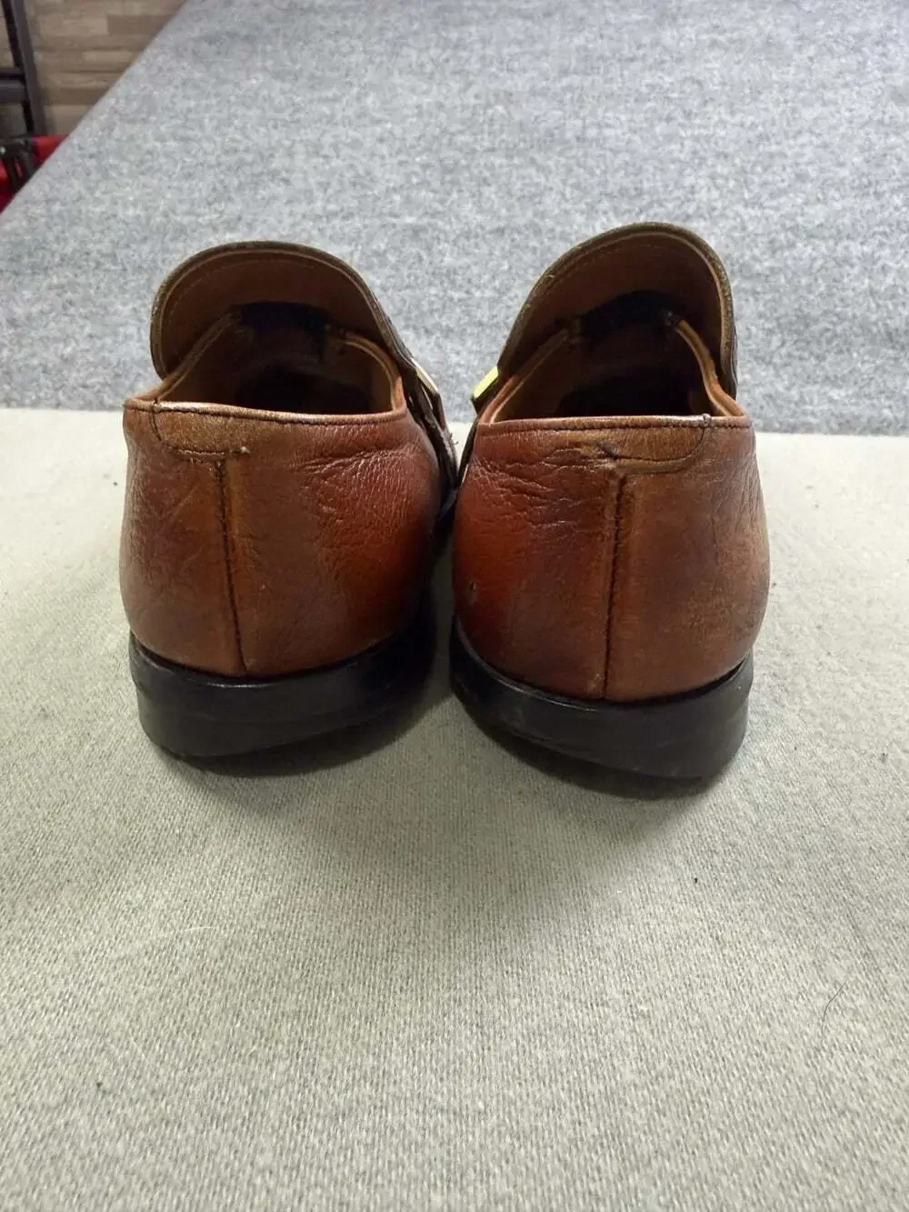 Vintage Mens Leather Monk Strap Shoes Two Tone Brown Brogue Buckle Custom Loafer